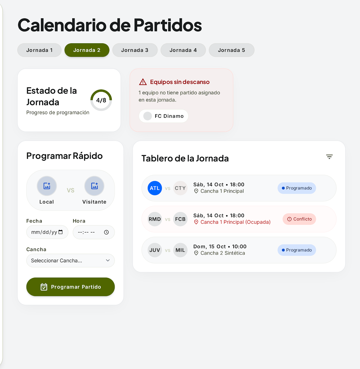 Interfaz de programacion automatica de partidos